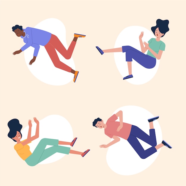 Vector flat collection of people falling