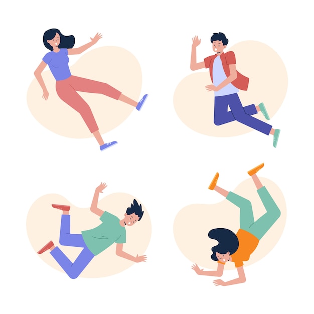 Flat collection of people falling