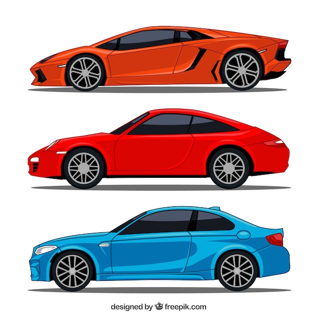 Vector flat collection of three sports cars