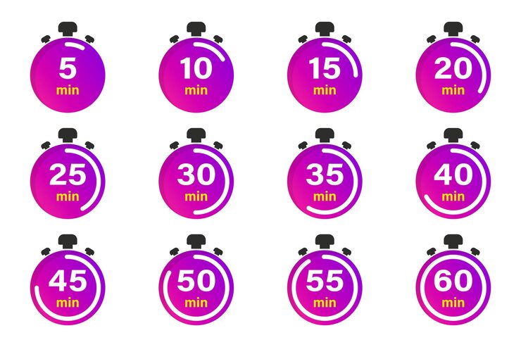 Vector 스톱워치가 있는 플랫 컬렉션입니다. 타이머 아이콘 세트입니다. 시계 벡터 아이콘입니다. 카운트다운 분. 시간, 시계, 시계, 타이머의 컬렉션입니다. 시간 관리. 스포츠 시계, 벡터 디자인 요소