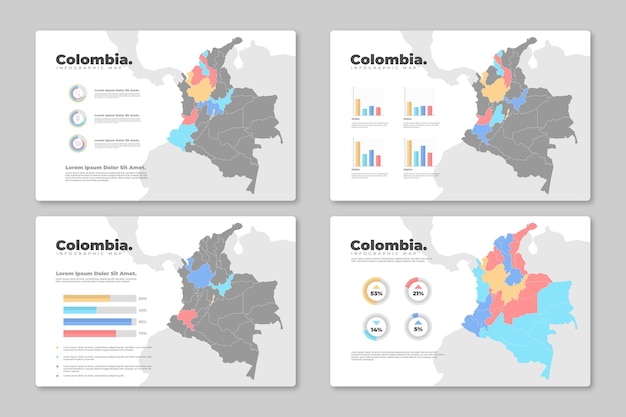 Vettore piatto mappa della colombia infografica