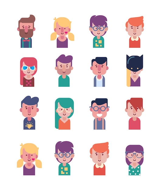 Persone avatar di cartoni animati a colori piatti