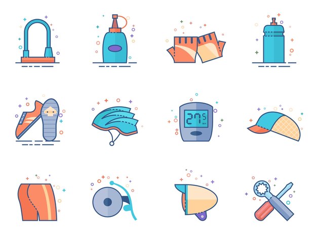 Flat color icons bicycle accessories