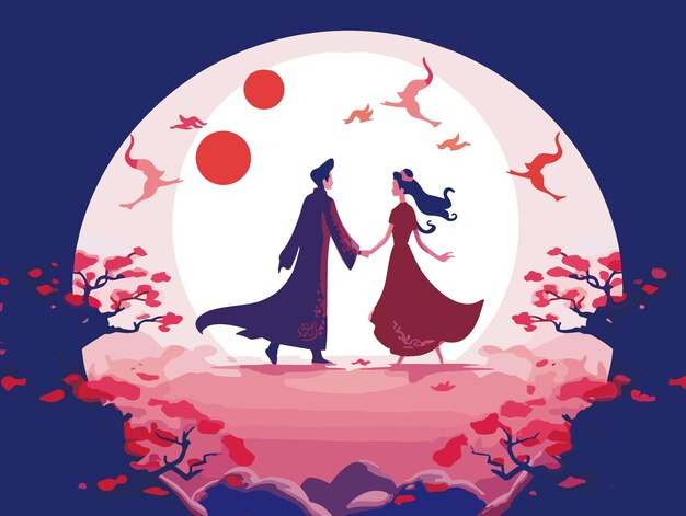 Illustrazione a colori piatta per qixi san valentino