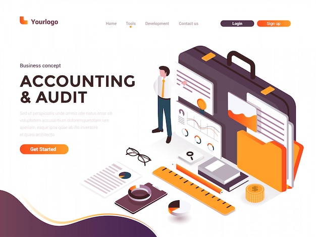 Vector flat color modern isometric concept illustration - accounting and audit