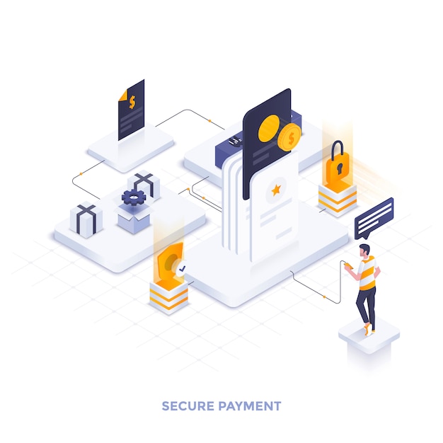 Vector flat color modern isometric illustration  - secure payment