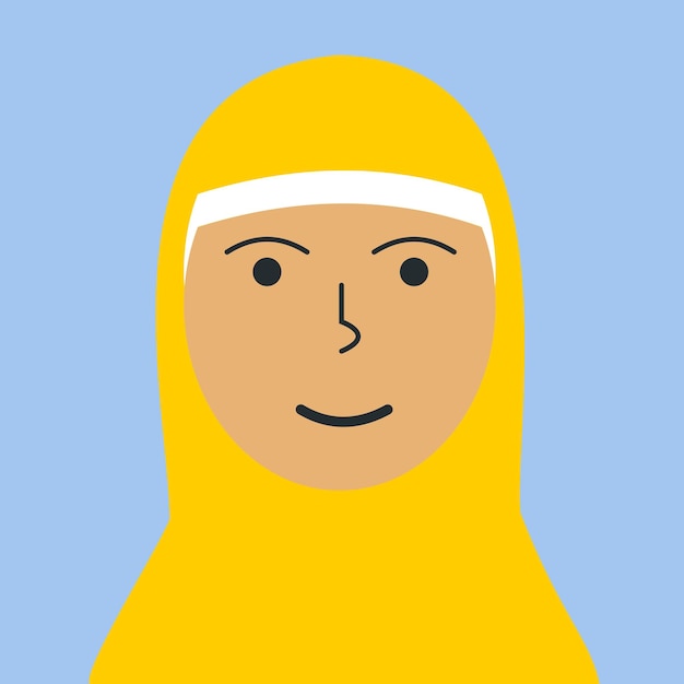 웹 비디오 게임을 위한 평면 컬러 이슬람 여성 초상화 어린 소녀 아랍 민족 얼굴 아바타 캐릭터