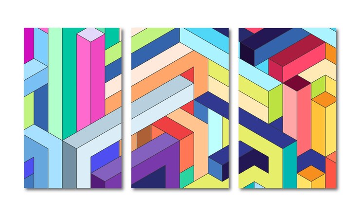 Vector flat colorful isometric abstract shapes background