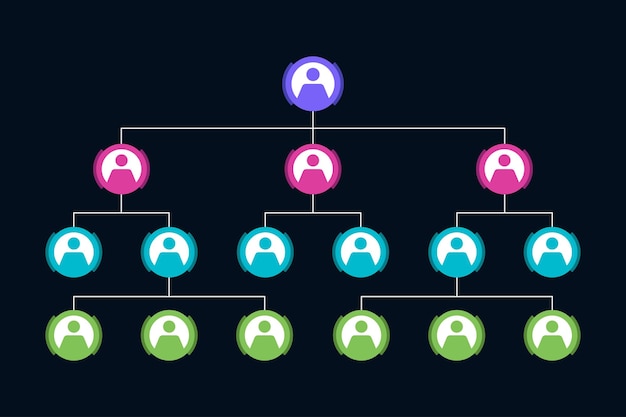 벡터 평면 다채로운 조직도 infographic