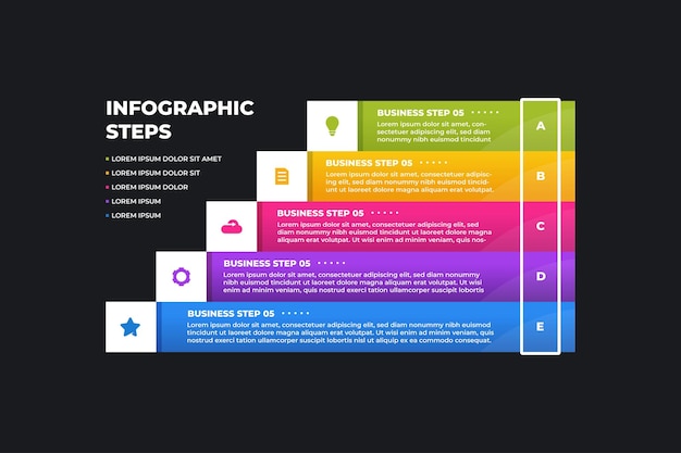 플랫 다채로운 단계 차트 비즈니스 Infographic