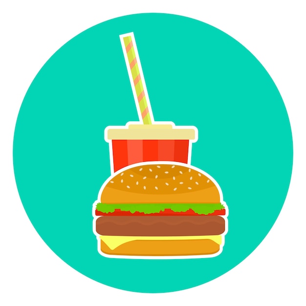 Flat colorful vector lovely fast food couple cola and hamburger