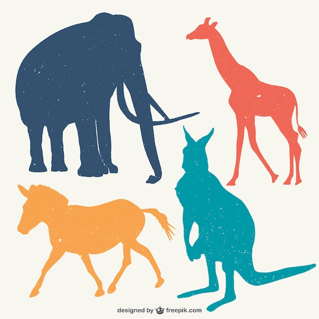Vector flat colors animals silhouettes
