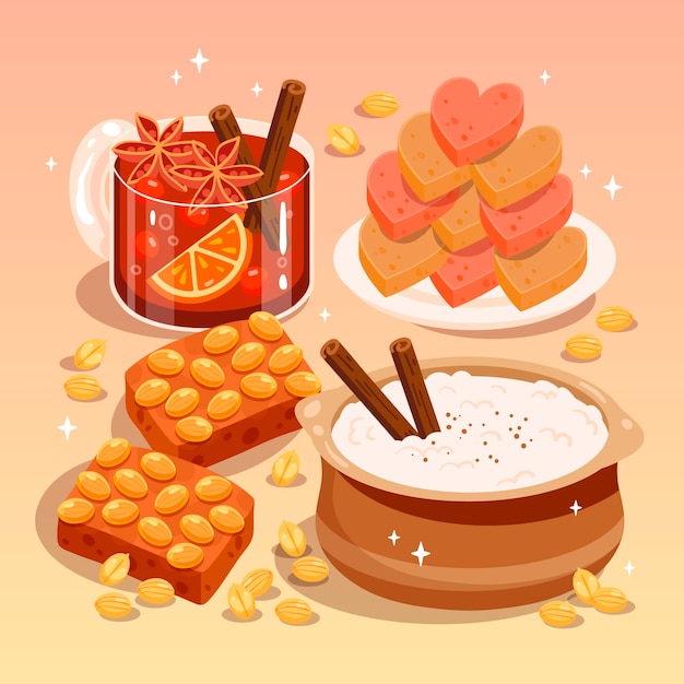 Плоская иллюстрация comida junina