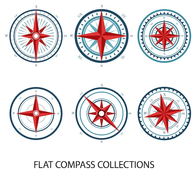 Vettore collezione flat compass