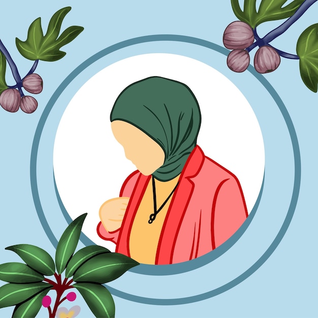 Flat composition with muslim girl illustration