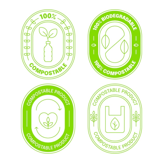 Vector flat compostable labels and stamps