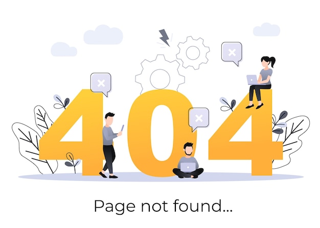 Flat Concept 404 Error Page or File not found for web page, banner, presentation, social media, documents. Website maintenance error, webpage under construction. Vector ultraviolet illustration