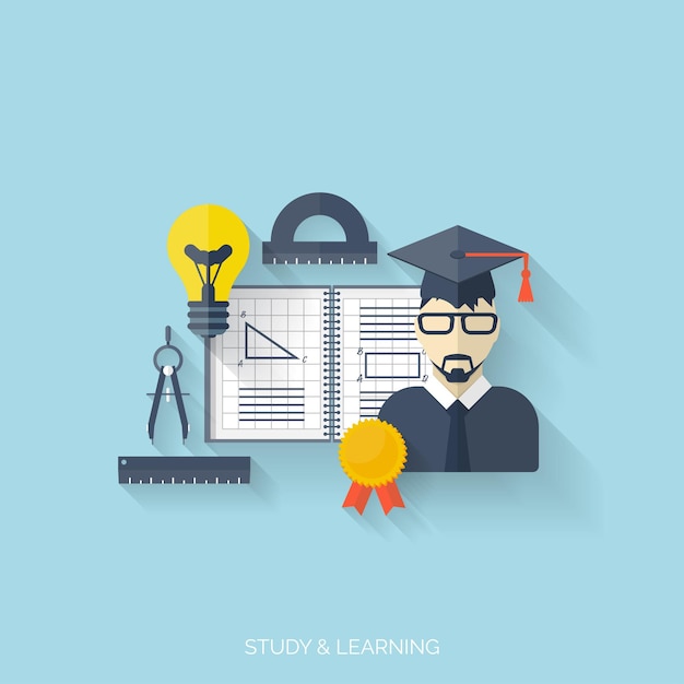 Flat concept onderwijs achtergrond terug naar school afstandsonderwijs studie in de universiteit