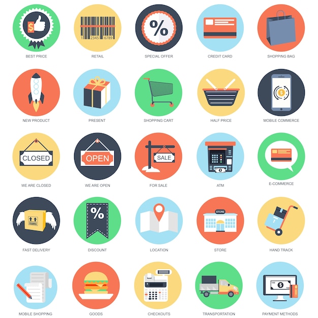 Flat conceptual icon set of e-commerce