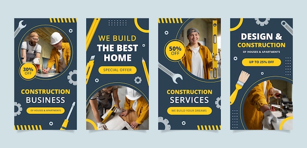 Flat construction company instagram stories collection