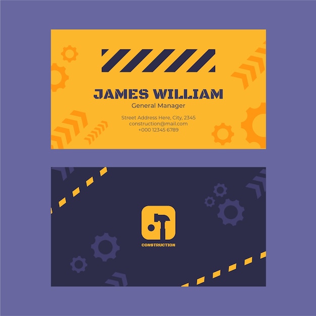 Flat construction horizontal business card template