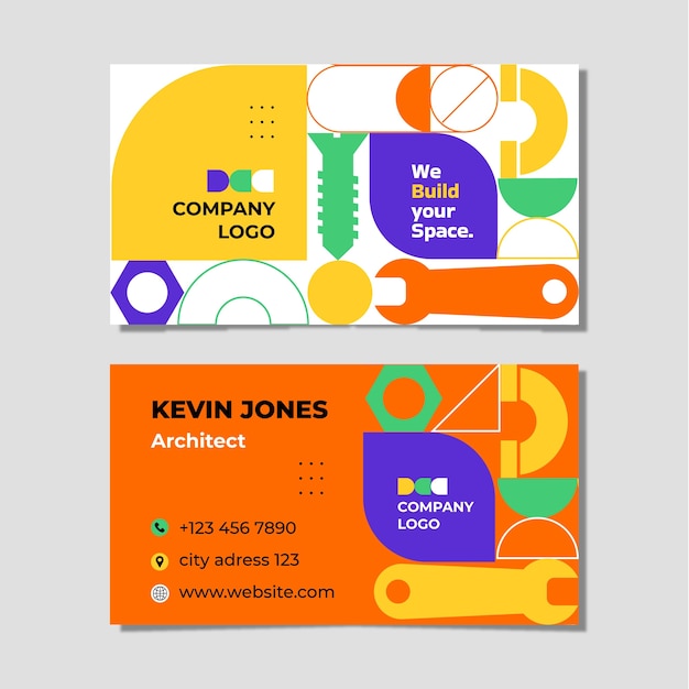 Vector flat construction horizontal business card template