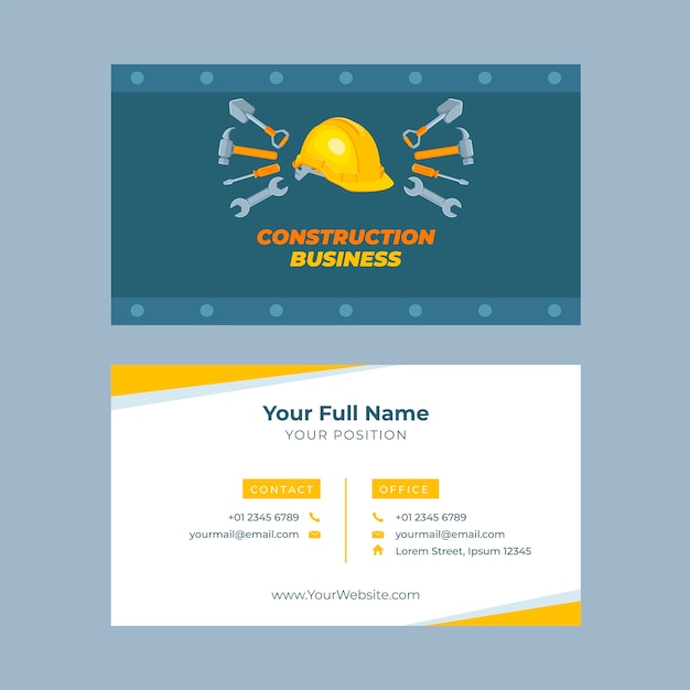 Flat construction horizontal business card template