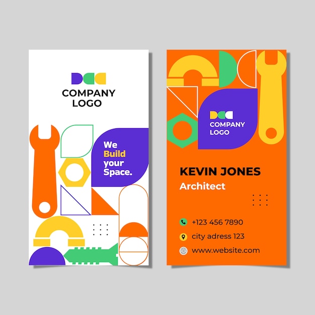 Flat construction vertical business card template