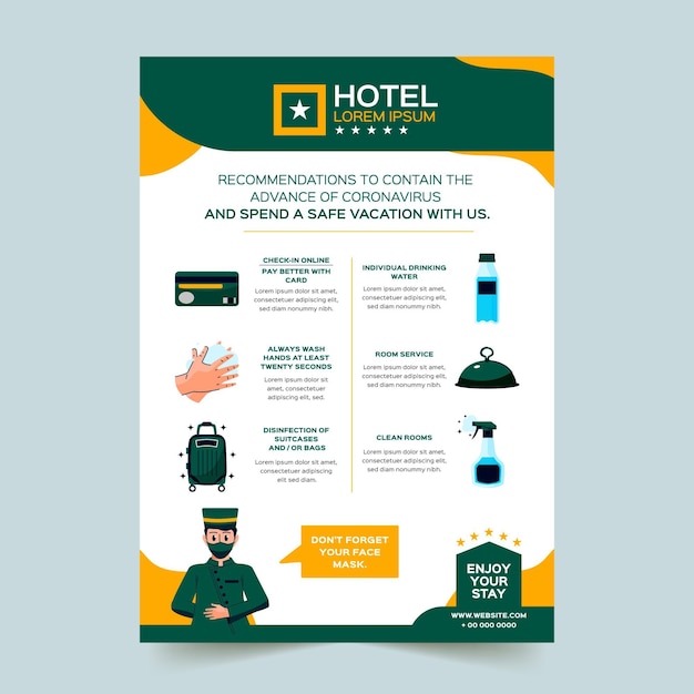 Flat coronavirus prevention poster for hotels