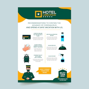 Poster piatto di prevenzione del coronavirus per hotel
