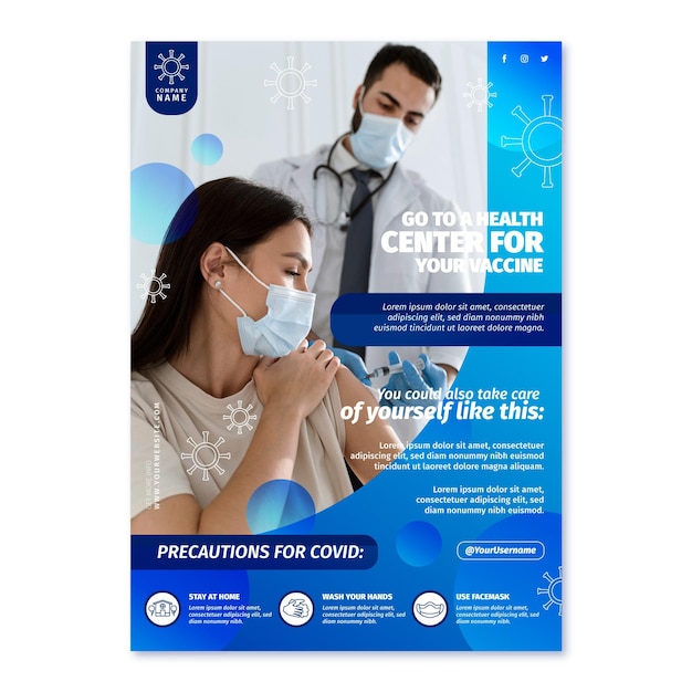 Vector flat coronavirus vaccination flyer template