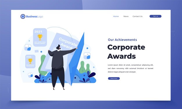 Flat corporate achievement on landing page 