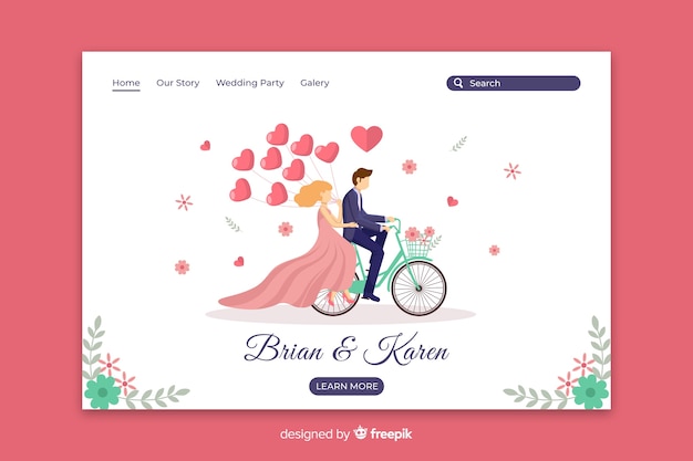 Flat couple wedding landing page