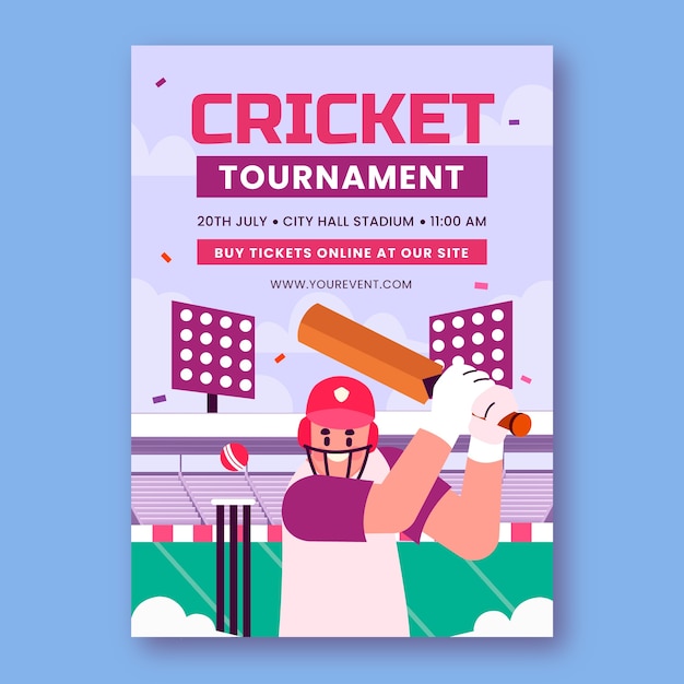 Vettore modello di poster verticale piatto per il cricket