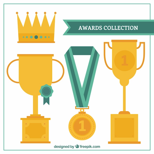 Vector flat crown and awards set