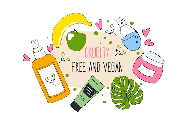 Vettore piatto cruelty free e illustrazione vegana