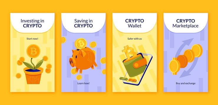 Vector flat crypto instagram stories collection