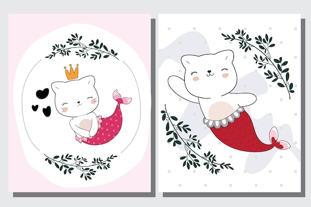 子供のための花のイラストとフラットかわいい動物コレクション猫かわいい猫のキャラクター