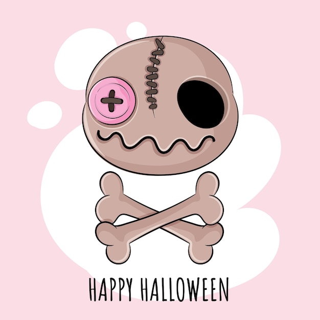 Vector flat cute animal little voodoo doll halloween illustration for kids. cute halloween character