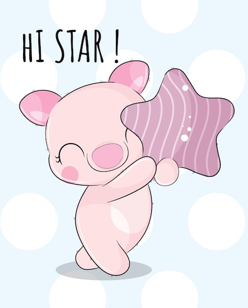 아이들을 위한 별 삽화가 있는 평평한 귀여운 동물 돼지. 귀여운 돼지 캐릭터