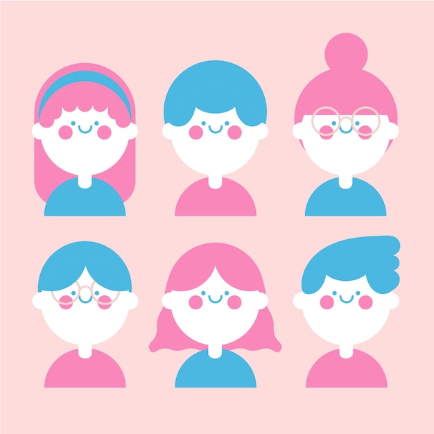 Vector flat cute design vector avatar face and hairstyle