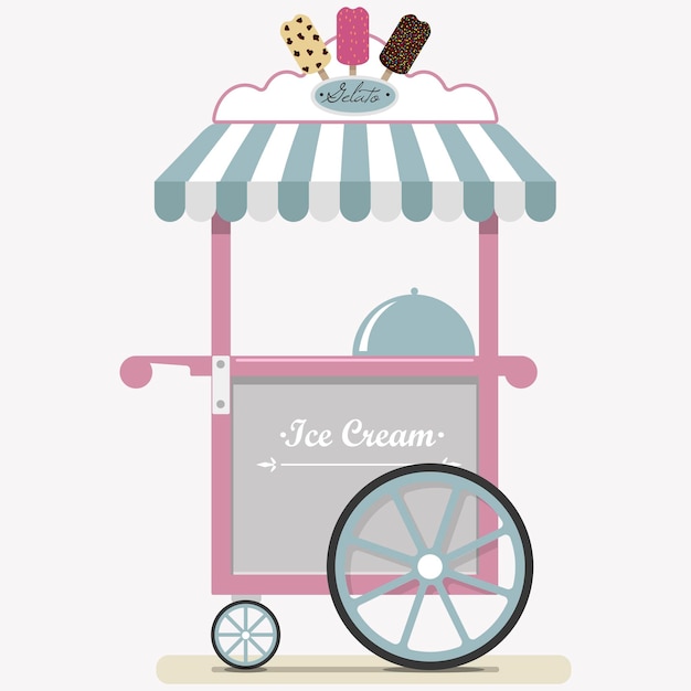 Vector flat cute ice cream cart vector illustration point of sale of ice cream