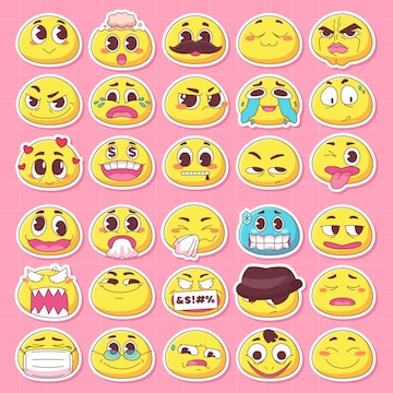 Premium Vector  Emoji yellow flat cartoon sticker big set