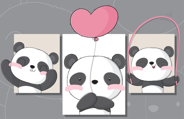 Set piatto carino di illustrazioni di panda per bambini in carta per bambini