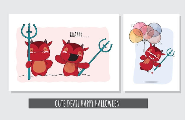 Set piatto carino di illustrazione di halloween felice del personaggio del diavolo per i bambini