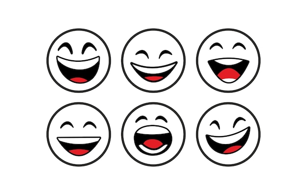 Flat cute trendy smile emoticons Collection of Cute black and white smile emoticons sticker