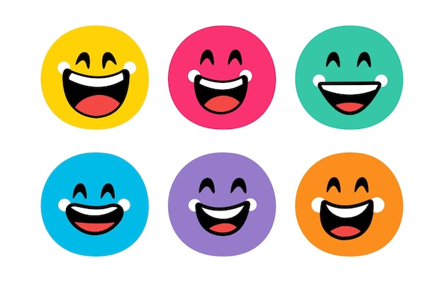 Vettore emoticon di sorriso alla moda piatto carino collezione di adesivi di emoticon di sorriso carino