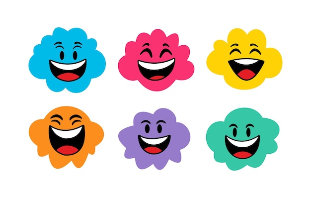 Vettore emoticon di sorriso alla moda piatto carino collezione di adesivi di emoticon di sorriso carino