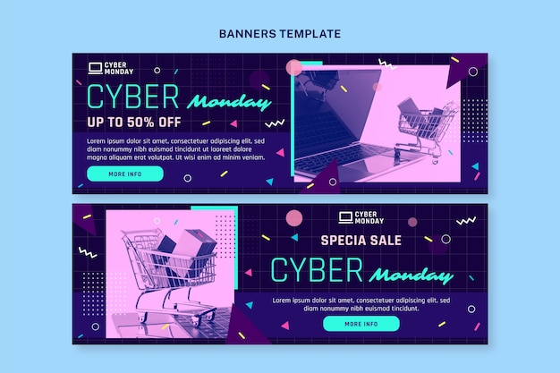 Flat cyber monday horizontal banners set