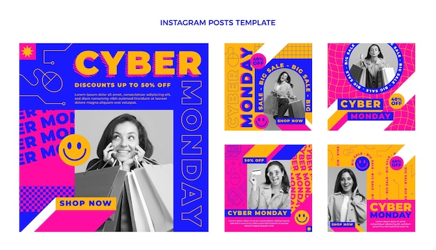 Vector flat cyber monday instagram posts collection